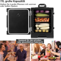 77L Isolierbox 5 Pfannen Speiseträger Kühlbox Speisen Wärmebehälter Speiseträger 61,5 x 41,5 x 63 cm Schwarz