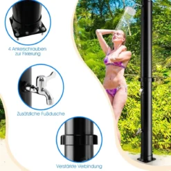 38 Liter Solardusche mit Schwenkbarem Duschkopf & Fußdusche bis 60°C 217,5 cm Schwarz