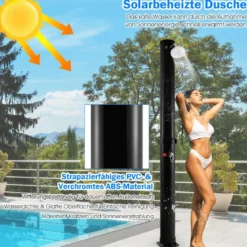 38 Liter Solardusche mit Schwenkbarem Duschkopf & Fußdusche bis 60°C 217,5 cm Schwarz