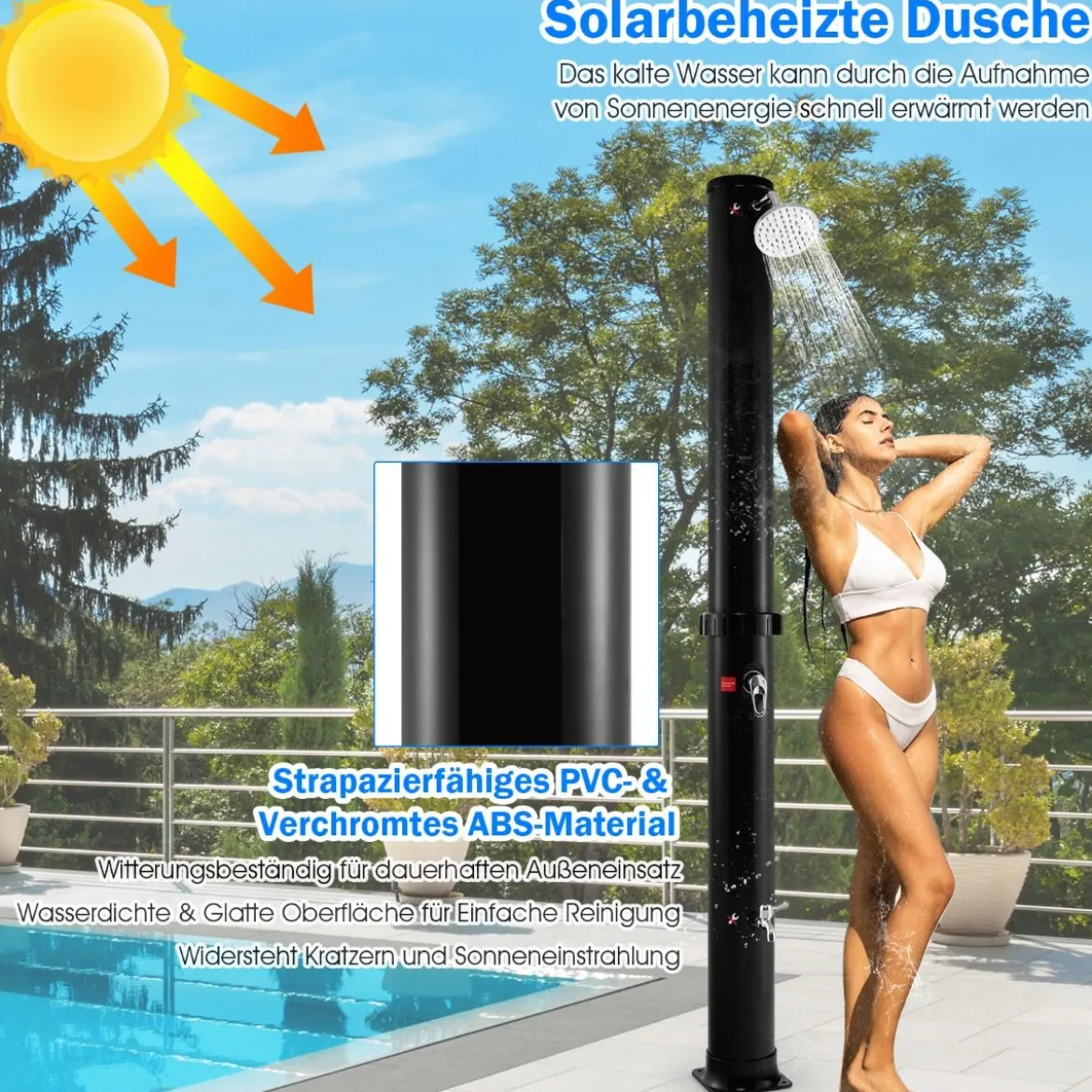 38 Liter Solardusche mit Schwenkbarem Duschkopf & Fußdusche bis 60°C 217,5 cm Schwarz
