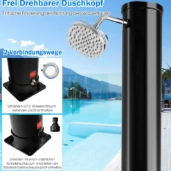 38 Liter Solardusche mit Schwenkbarem Duschkopf & Fußdusche bis 60°C 217,5 cm Schwarz