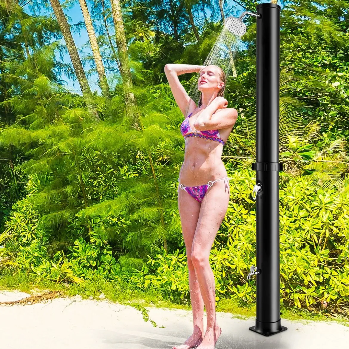 38 Liter Solardusche mit Schwenkbarem Duschkopf & Fußdusche bis 60°C 217,5 cm Schwarz