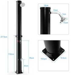 38 Liter Solardusche mit Schwenkbarem Duschkopf & Fußdusche bis 60°C 217,5 cm Schwarz