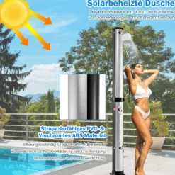 38 Liter Solardusche mit Schwenkbarem Duschkopf & Fußdusche bis 60°C 217,5 cm Silber