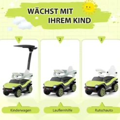 Lizenziertes 3-in-1-Rutschauto von Volkswagen Kinderauto mit Dreifach verstellbarem Schiebegriff 96 x 40 x 93 Grün