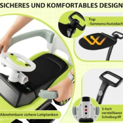 Lizenziertes 3-in-1-Rutschauto von Volkswagen Kinderauto mit Dreifach verstellbarem Schiebegriff 96 x 40 x 93 Grün