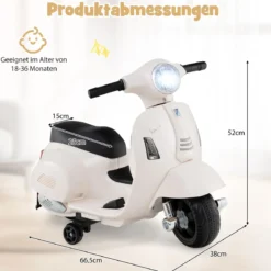 Lizenzierte Vespa Kinder Elektromotorrad 6V Batterie betriebenes Motorrad mit LED-Scheinwerfer Weiß