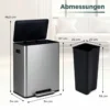 60L Küche Mülleimer aus Edelstahl mit Pedal & Softclose Deckel 2 Fächer Mülltrennsystem Silber