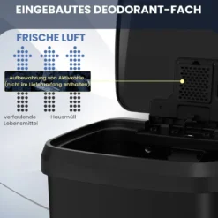 68L Küche Mülleimer mit Sanft Schließendem Deckel & Desodorierungsfach Abfalleimer Schwarz