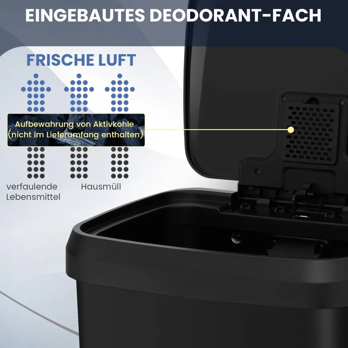 68L Küche Mülleimer mit Sanft Schließendem Deckel & Desodorierungsfach Abfalleimer Schwarz