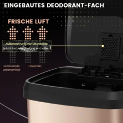 68L Küche Mülleimer mit Sanft Schließendem Deckel & Desodorierungsfach Abfalleimer Golden