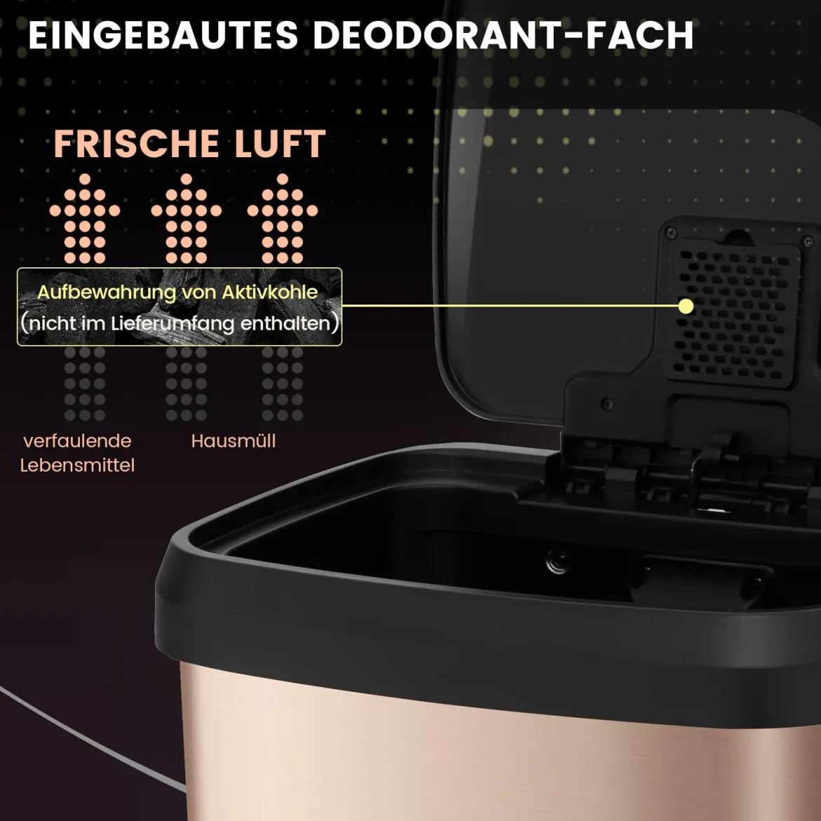 68L Küche Mülleimer mit Sanft Schließendem Deckel & Desodorierungsfach Abfalleimer Golden