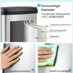 50L Küche Mülleimer mit Sanft Schließendem Deckel & Desodorierungsfach Abfalleimer Silber