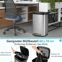 50L Küche Mülleimer mit Sanft Schließendem Deckel & Desodorierungsfach Abfalleimer Silber