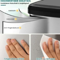 68L Küche Mülleimer mit Sanft Schließendem Deckel & Desodorierungsfach Abfalleimer Silber