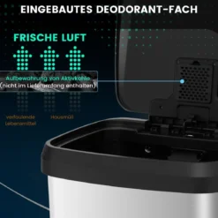 68L Küche Mülleimer mit Sanft Schließendem Deckel & Desodorierungsfach Abfalleimer Silber