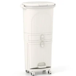 42L Küchenmülleimer mit Deckel 3-stufiger Sortiermülleimer mit 2 abnehmbaren Behältern Beige