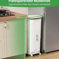 42L Küchenmülleimer mit Deckel 3-stufiger Sortiermülleimer mit 2 abnehmbaren Behältern Weiß