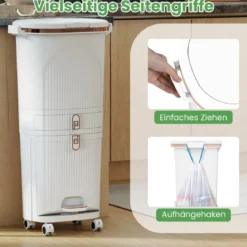 42L Küchenmülleimer mit Deckel 3-stufiger Sortiermülleimer mit 2 abnehmbaren Behältern Weiß