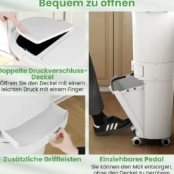 42L Küchenmülleimer mit Deckel 3-stufiger Sortiermülleimer mit 2 abnehmbaren Behältern Weiß