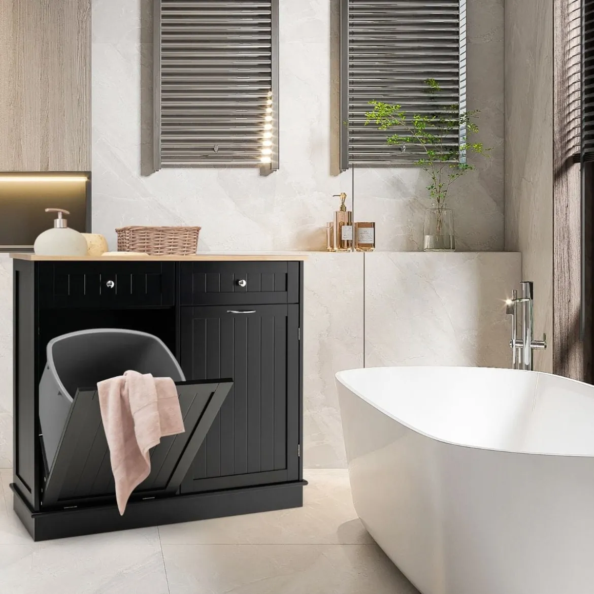 42L Kommode für Mülleimer mit Großer Arbeitplatte & 2 Schubladen & Verstellbarem Regal