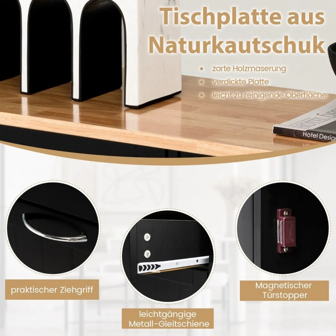 42L Kommode für Mülleimer mit Großer Arbeitplatte & 2 Schubladen & Verstellbarem Regal