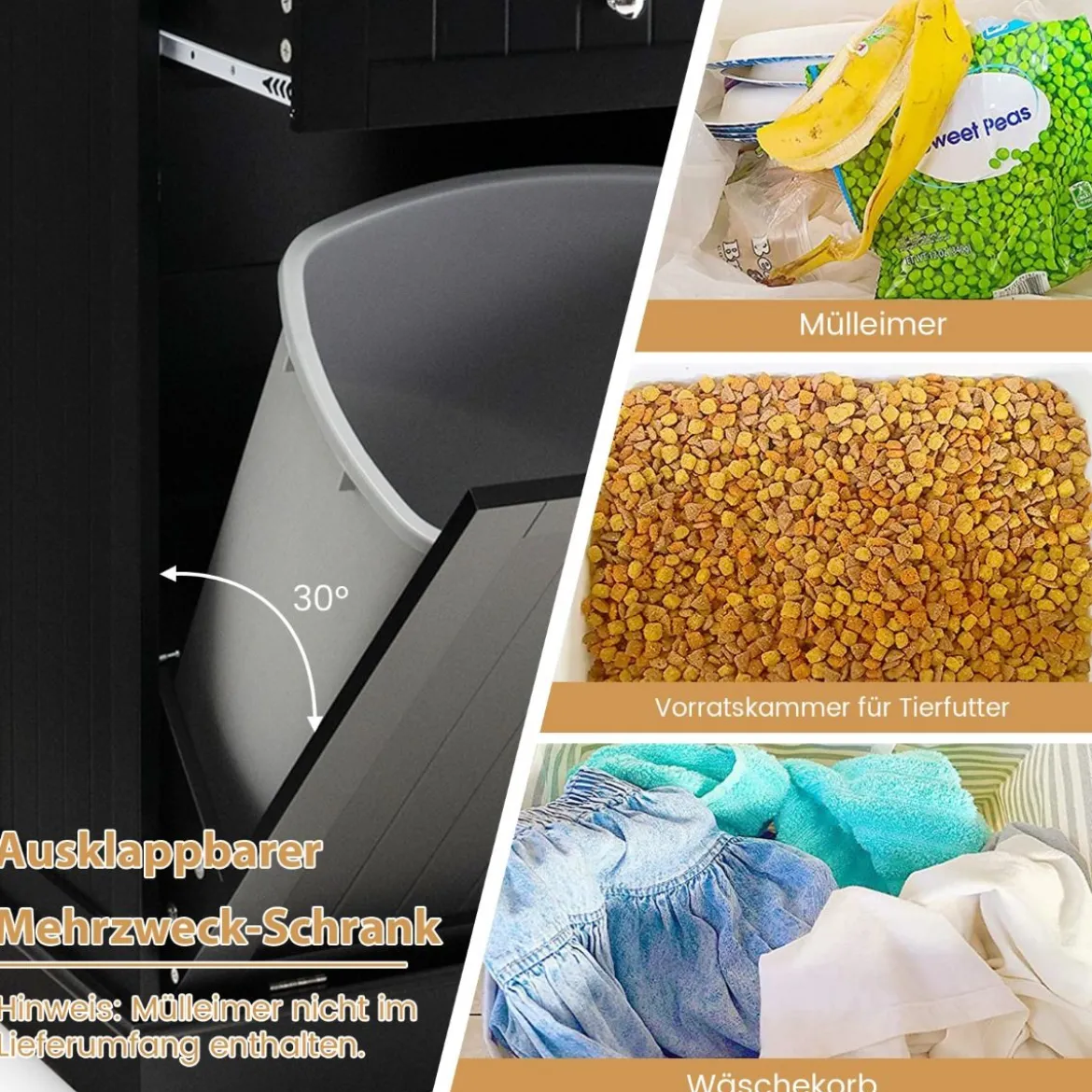 42L Kommode für Mülleimer mit Großer Arbeitplatte & 2 Schubladen & Verstellbarem Regal