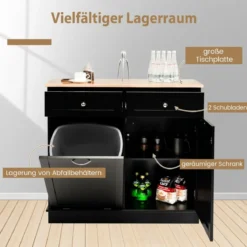 42L Kommode für Mülleimer mit Großer Arbeitplatte & 2 Schubladen & Verstellbarem Regal