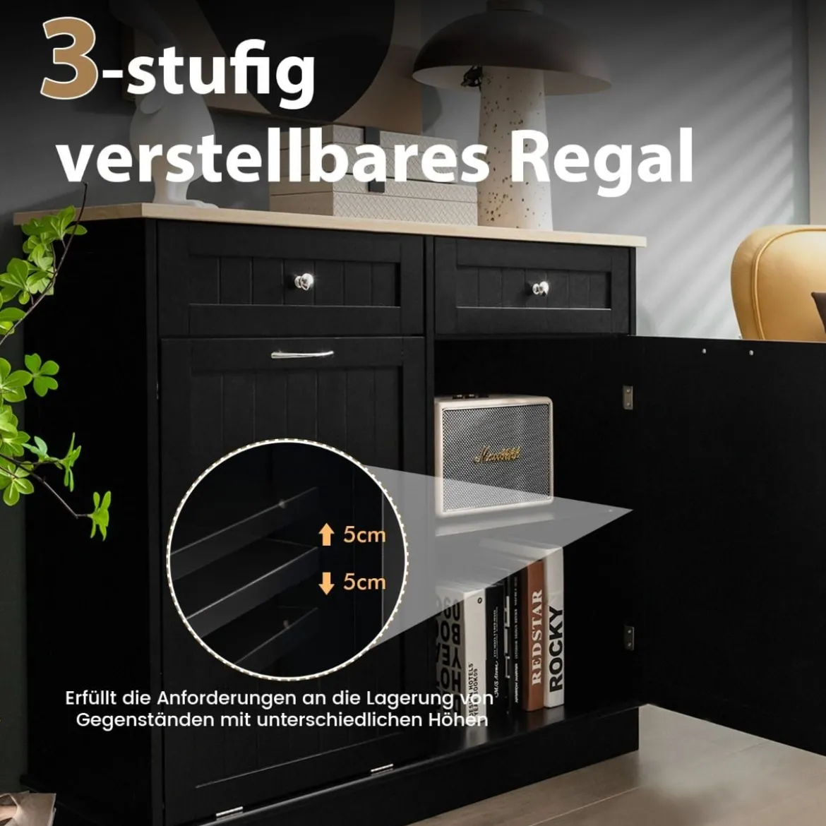 42L Kommode für Mülleimer mit Großer Arbeitplatte & 2 Schubladen & Verstellbarem Regal
