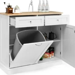 42L Kommode für Mülleimer mit Großer Arbeitplatte & 2 Schubladen & Verstellbarem Regal