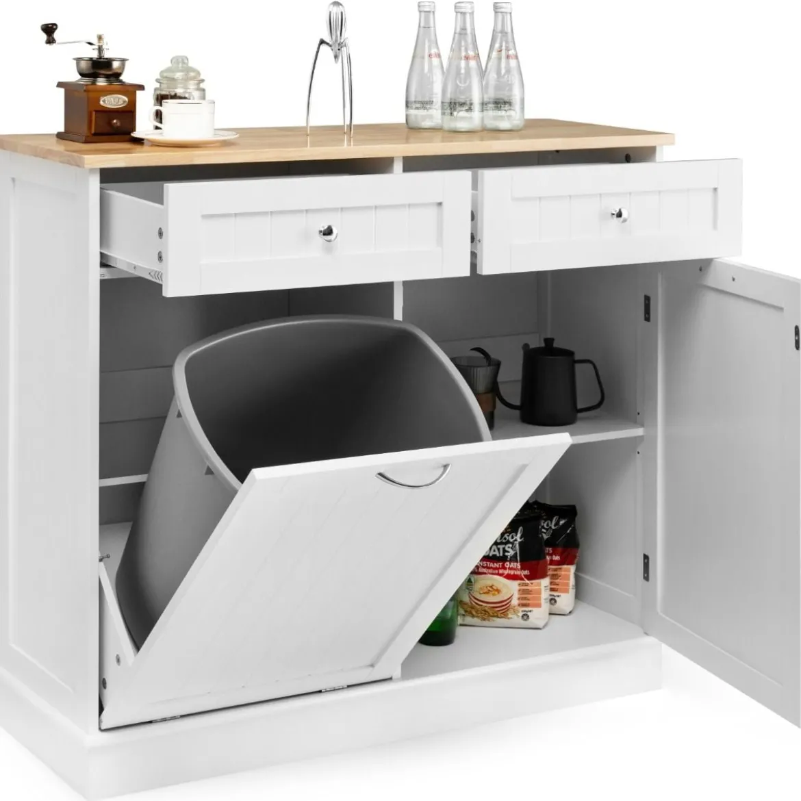42L Kommode für Mülleimer mit Großer Arbeitplatte & 2 Schubladen & Verstellbarem Regal