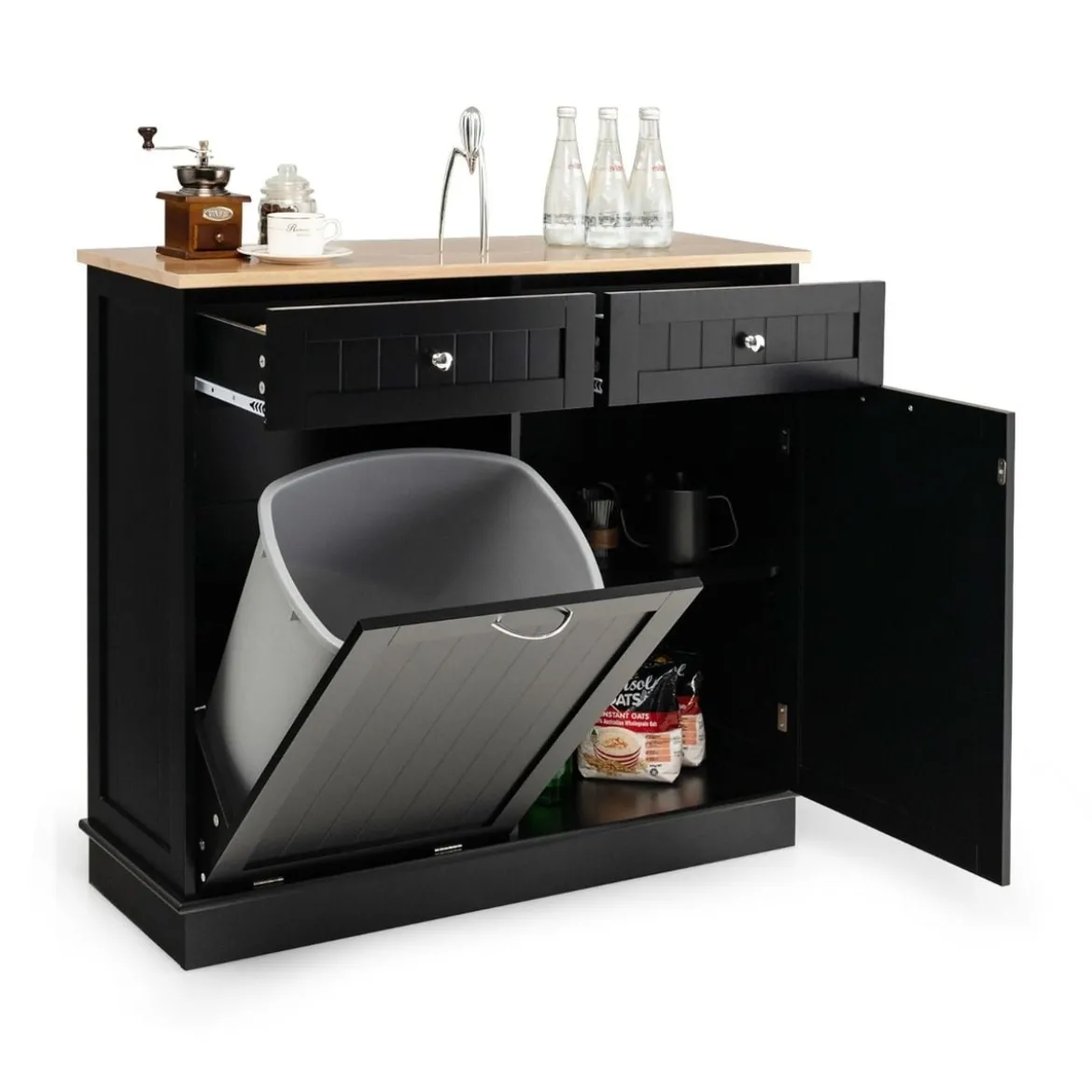 42L Kommode für Mülleimer mit Großer Arbeitplatte & 2 Schubladen & Verstellbarem Regal