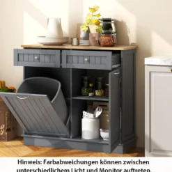 42L Kommode für Mülleimer mit Großer Arbeitplatte & 2 Schubladen & Verstellbarem Regal