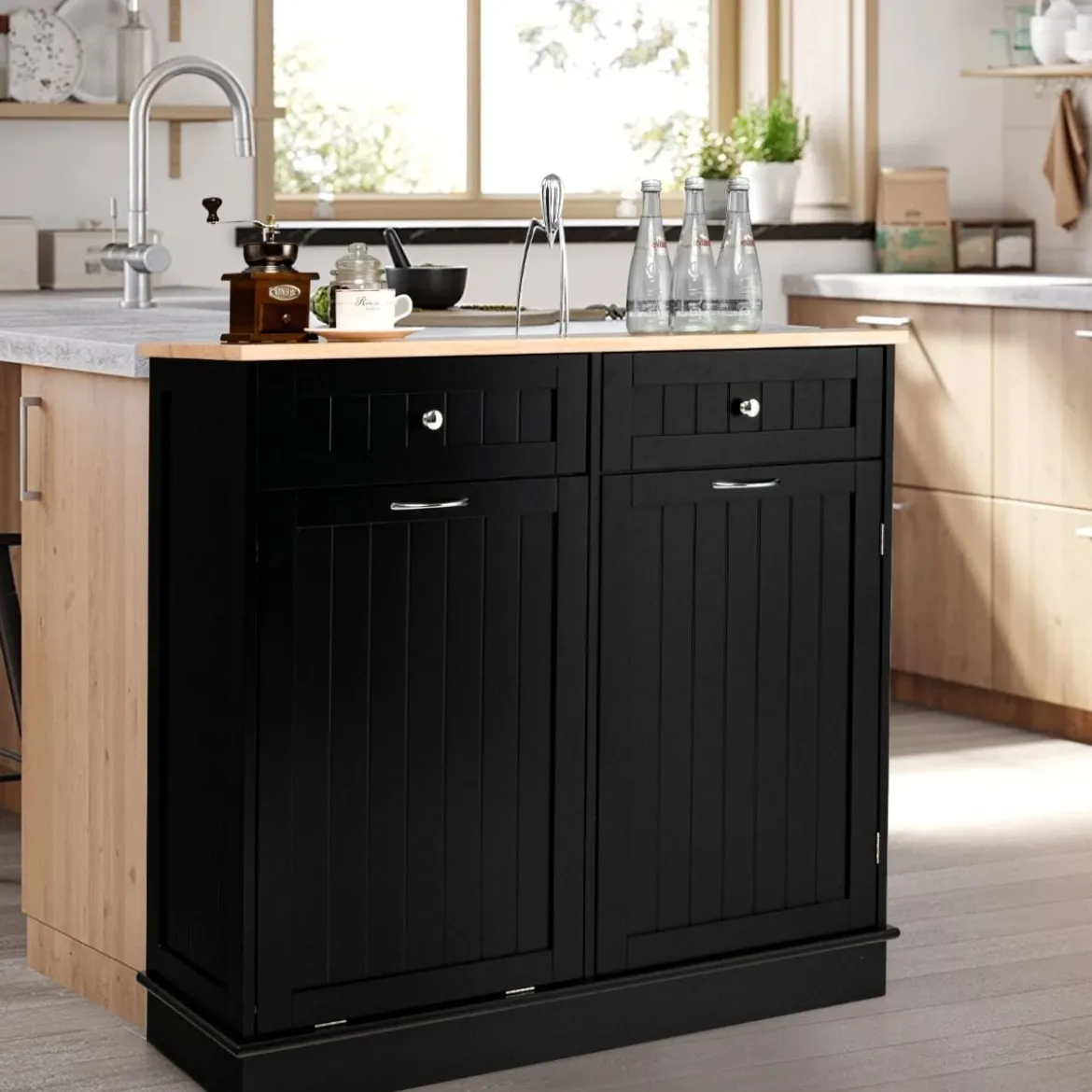 42L Kommode für Mülleimer mit Großer Arbeitplatte & 2 Schubladen & Verstellbarem Regal