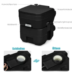 20L + 12L Campingtoilette mit Abnehmbarem Abwassertank Tragbares Campingklo