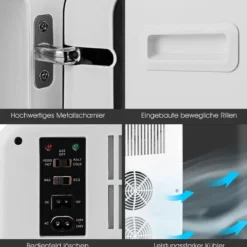 15L Mini Kühlschrank 2 in 1 Kühl- und Heizfunktion Tragbarer Kühltruhe Getränkekühler 38cm x 33cm x 27cm Weiß Energieklasse E