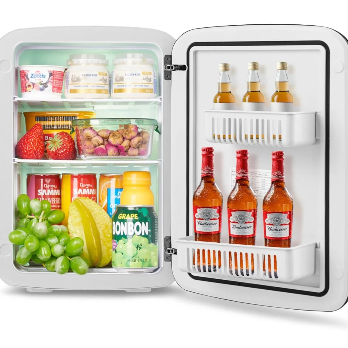 15L Mini Kühlschrank 2 in 1 Kühl- und Heizfunktion Tragbarer Kühltruhe Getränkekühler 38cm x 33cm x 27cm Weiß Energieklasse E