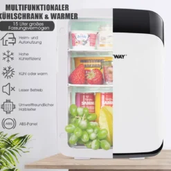 15L Mini Kühlschrank 2 in 1 Kühl- und Heizfunktion Tragbarer Kühltruhe Getränkekühler 38cm x 33cm x 27cm Weiß Energieklasse E