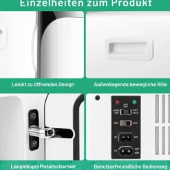 15 L Mini Kühlschrank 2 in 1 Kühl- und Heizfunktion Tragbarer Kühltruhe 27 x 33 x 38 cm Weiß + Schwarz Energieklasse E