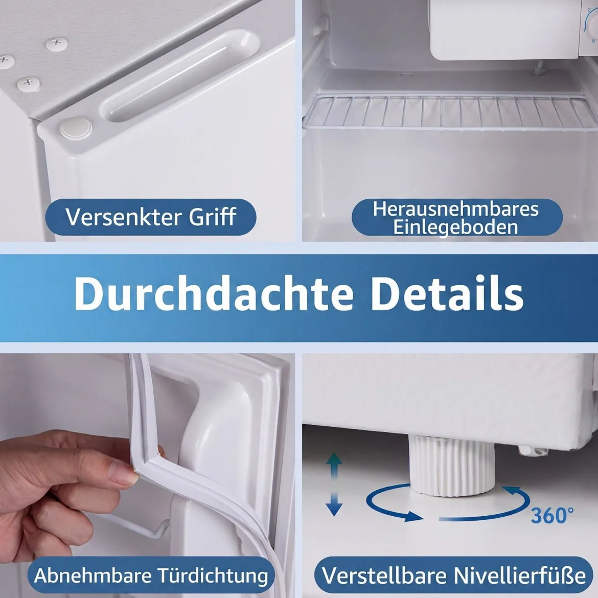 46L Mini Kühlschrank Kleiner Getränkekühlschrank mit 5 Einstellbaren Kühlstufen Umkehrbarer Tür