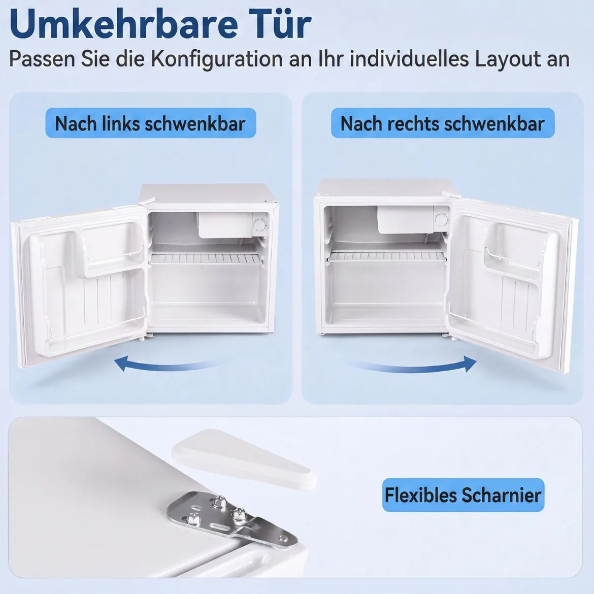 46L Mini Kühlschrank Kleiner Getränkekühlschrank mit 5 Einstellbaren Kühlstufen Umkehrbarer Tür