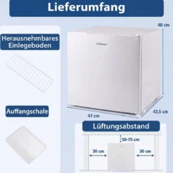 46L Mini Kühlschrank Kleiner Getränkekühlschrank mit 5 Einstellbaren Kühlstufen Umkehrbarer Tür