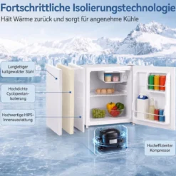 46L Mini Kühlschrank Kleiner Getränkekühlschrank mit 5 Einstellbaren Kühlstufen Umkehrbarer Tür