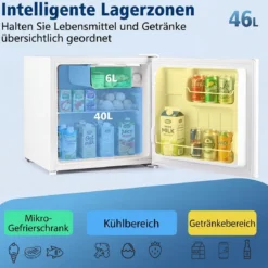 46L Mini Kühlschrank Kleiner Getränkekühlschrank mit 5 Einstellbaren Kühlstufen Umkehrbarer Tür