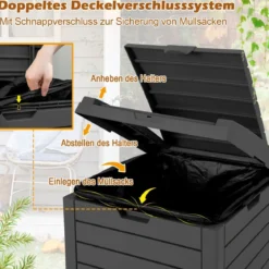 118 L Mülleimer mit Deckel & Ausziehbarer Flüssigkeitsschale & Griff Wasserdicht Schwarz