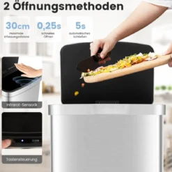 50L Mülleimer mit Sensor & Deckel Automatischer Abfalleimer aus Edelstahl & Kunststoff