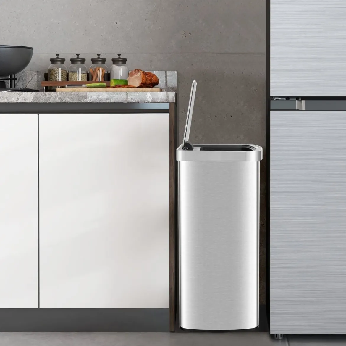 50L Mülleimer mit Sensor & Deckel Automatischer Abfalleimer aus Edelstahl & Kunststoff