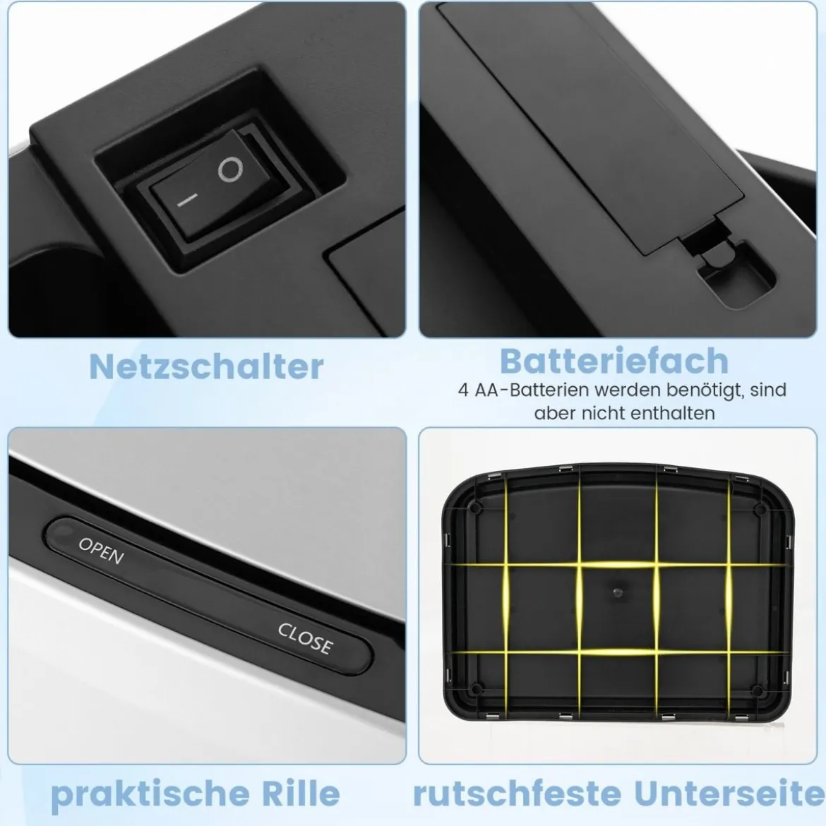 50L Mülleimer mit Sensor & Deckel Automatischer Abfalleimer aus Edelstahl & Kunststoff