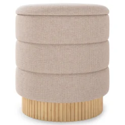 355 L Moderner runder Hocker mit stauraum Chenille Sitzhocker mit abnehmbarem Deckel Beige
