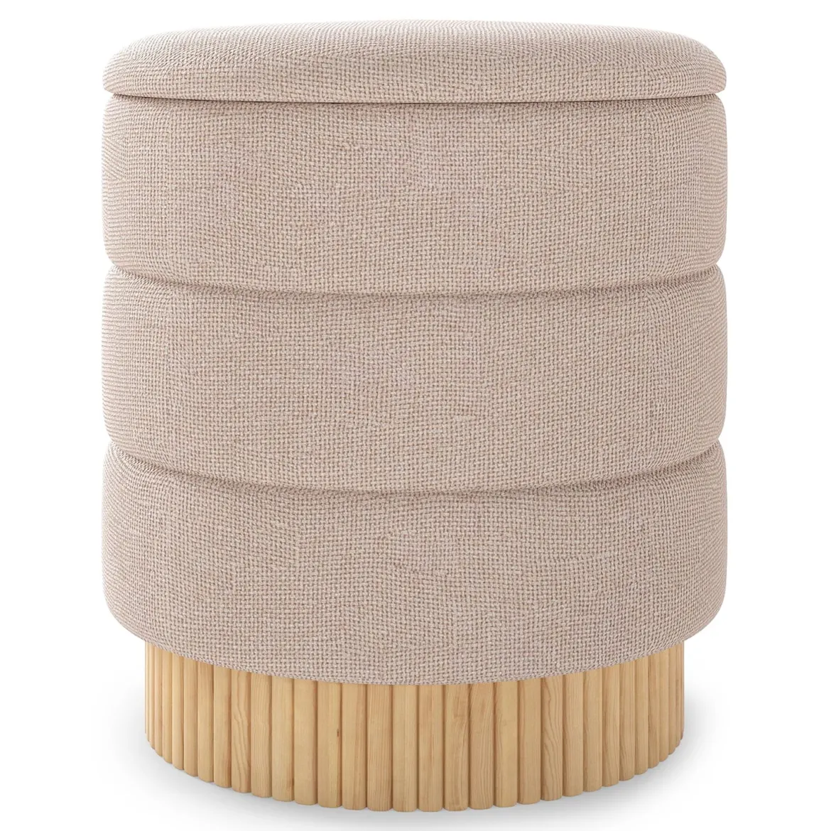 355 L Moderner runder Hocker mit stauraum Chenille Sitzhocker mit abnehmbarem Deckel Beige